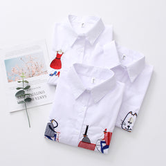 Button-down Collar Long-sleeved Cotton Shirt Embroidery