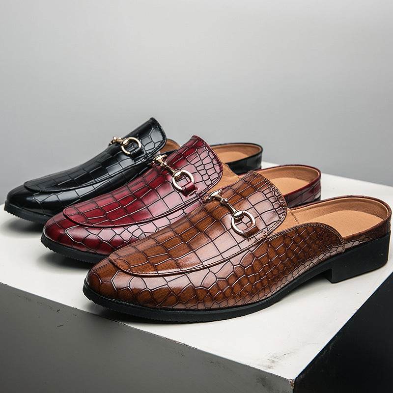 Men's Lazy Semi Slipper Leather Shoes - Mubimart