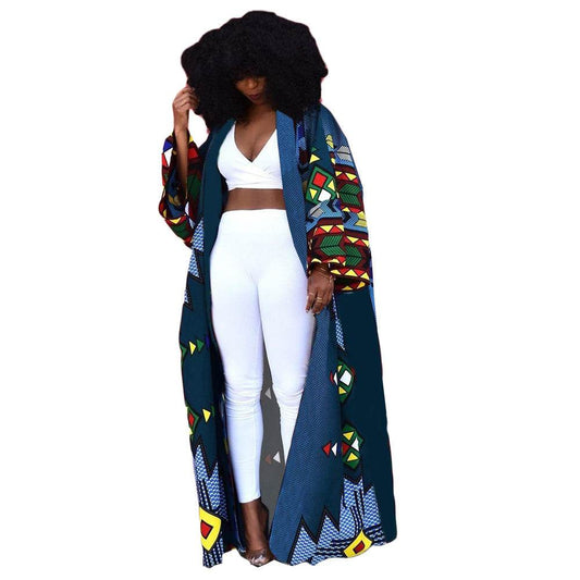 Plus Size Versatile Long Loose Print Cardigan Jacket - Mubimart