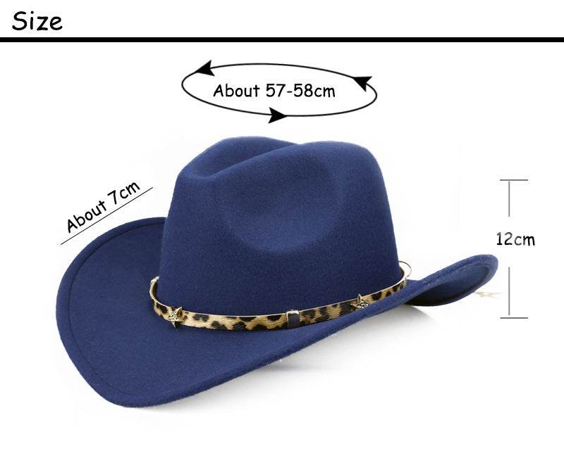 Leopard Print Five-pointed Star Belt Cowboy Hat Men's And Women's Autumn And Winter Woolen Fedora Hat Outdoor Knight Hat Western Cowboy Hat - Mubimart