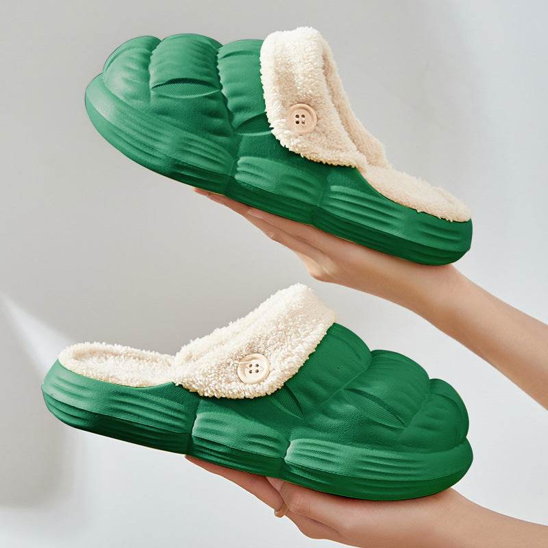 Removable Fluffy Shoes Warm Fuzzy Slippers Waterproof Non-Slip Indoor House Shoes For Women Men - Mubimart
