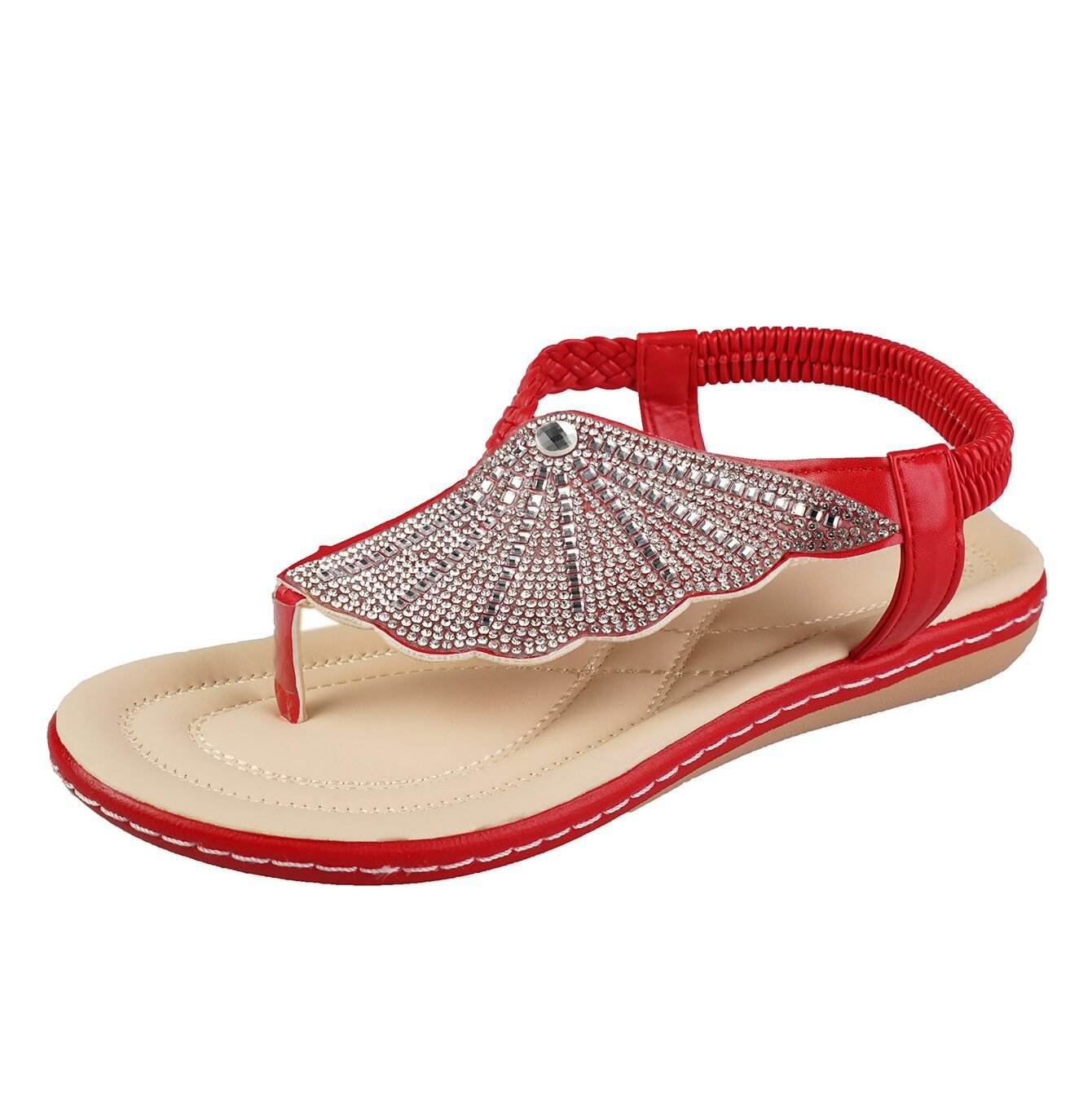 New Rhinestone Shell Flip-Flops Sandals Summer Beach Shoes For Women Fashion Casual Low Heel Flat Slides Slippers - Mubimart