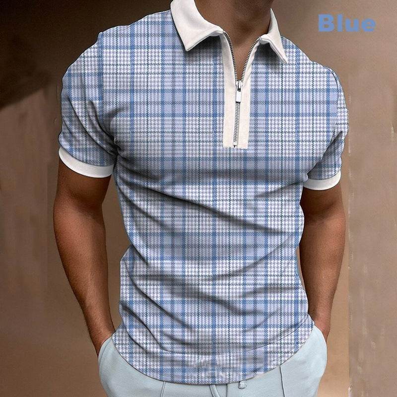 POLO Polo Shirt Zipper Check Men's T-shirt - Mubimart