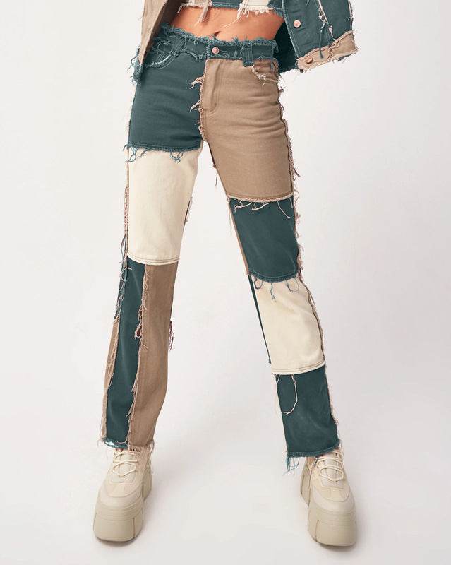 Wide Leg Jeans Women High Waist Sexy Fashion Stitching - Mubimart