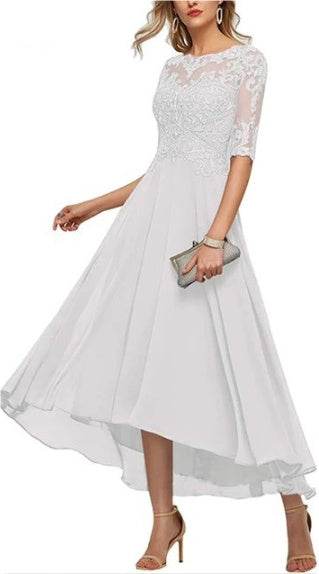 Lace Applique Half Sleeve Formal Party Dress - Mubimart