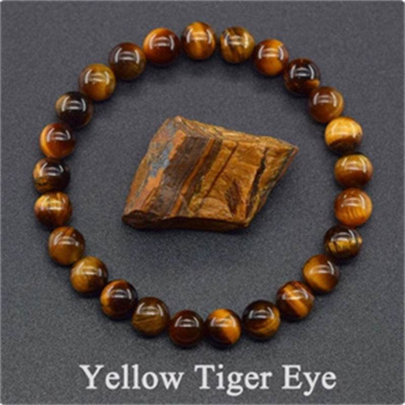 Natural Stone Elastic String Beaded Bracelet Jewelry Stone Tiger Eye Beaded Yoga Bracelets For Men Women - Mubimart