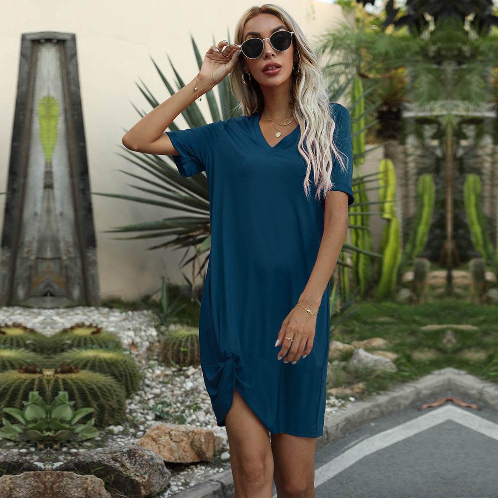 Casual Twist T-shirt Dress For Women - Mubimart