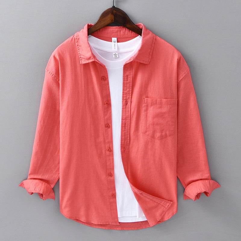 Long LinenMens Linen Shirts Sleeves Casual All-matching Cotton Linen Shirt - Mubimart