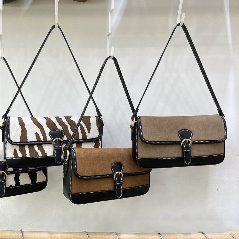 Women's Fashion Personality Splicing Zebra Pattern Satchel - Mubimart