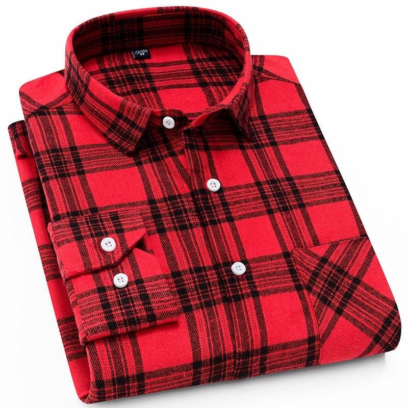Men's Casual Flannel Long-sleeved Shirt - Mubimart