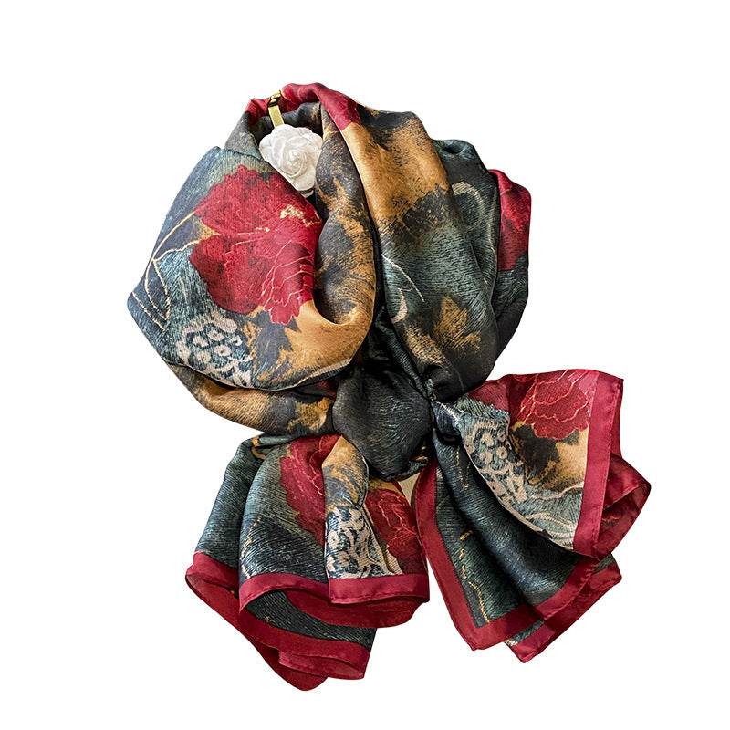 Flower Lightweight Sunscreen Imitated Silk Scarves - Mubimart