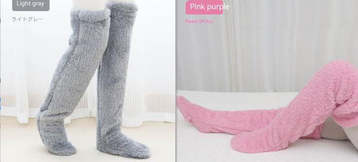 Over Knee High Fuzzy Long Socks Winter Warm Cold Leg Knee Joint Cold-proof Stockings Home Floor Sleeping Socks - Mubimart