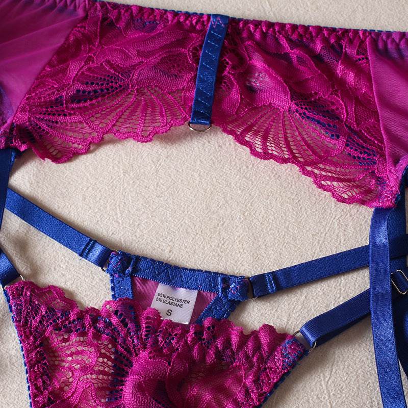 Lace Contrast Color Belt Leg Ring Garter Underwear Set - Mubimart