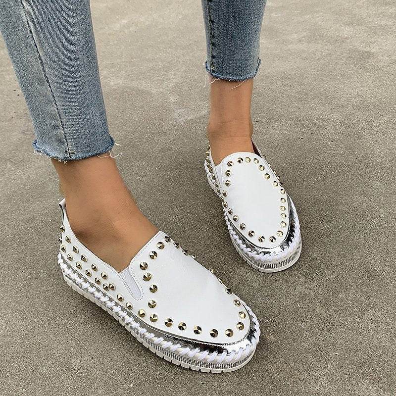 Fashion Rivet Shoes Flat Sneakers Women - Mubimart