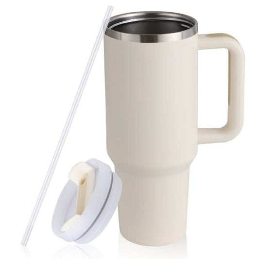 40oz Straw Coffee Mug With Handle Portable Car Stainless Steel Water Bottle Large Capacity Travel Bisphenol A Free Mug - Mubimart