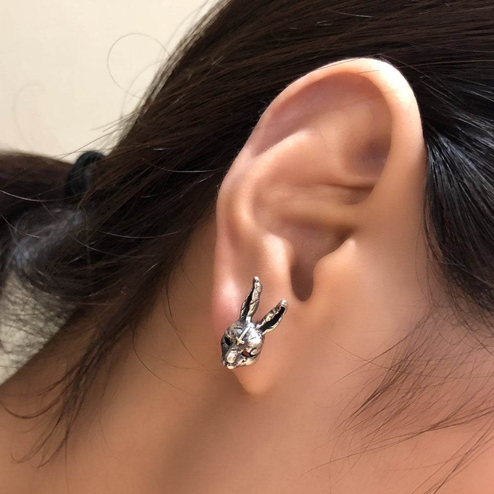 Dark Series S925 Silver Retro Stereo Animal Earrings For Men And Women Tiger Rabbit Shapi Dog Hairless Cat Earrings - Mubimart