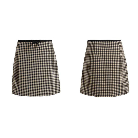 Doll Collar Plaid Crop Top Women High Waist Skirt - Mubimart