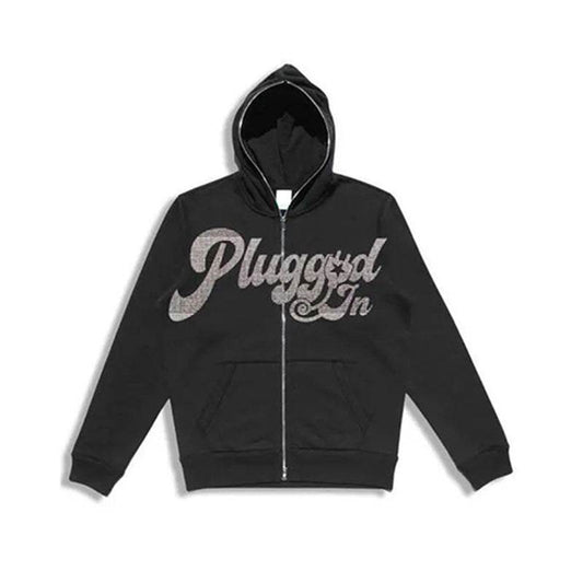 Fashion Men's Hoodies Letters Rhinestone Loose Cardigan Zipper Sweater - Mubimart