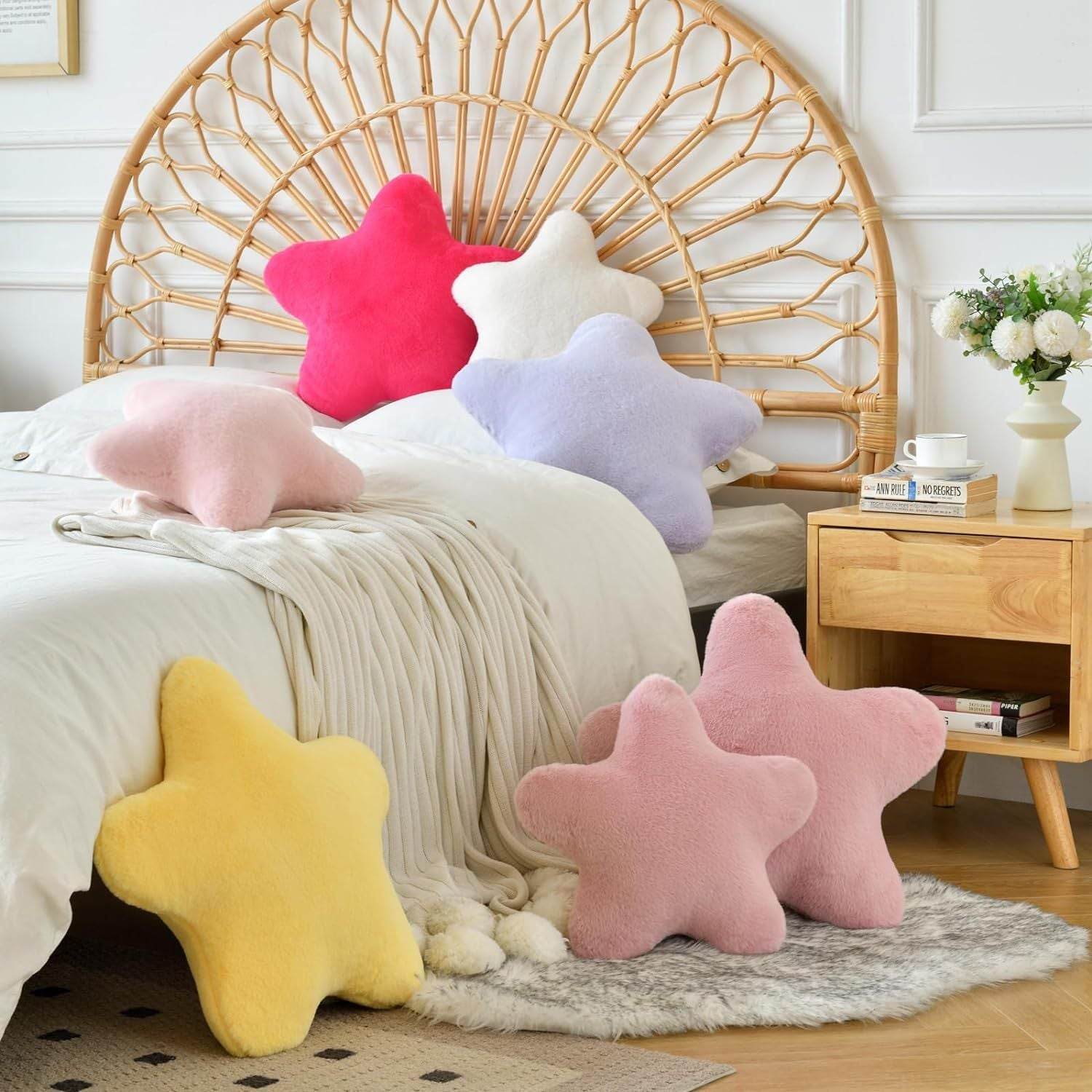 Star Pillow, Decorative Throw Pillows For Bed Couch, 15in Star Shaped Pillow Plush Floor Cushions Room Decor Pillow With Soft Faux Rabbit Fur For Sofa Bedroom Living Room - Mubimart