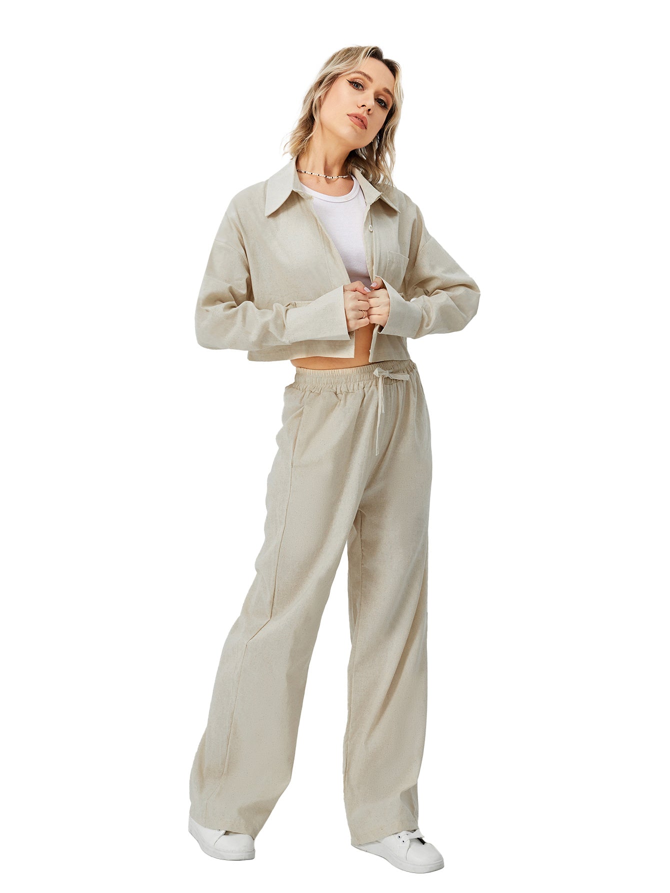 Women Two Piece Outfits For Women Long Sleeve Button Down Wide Leg Loungewear Pajama Set - Mubimart -  