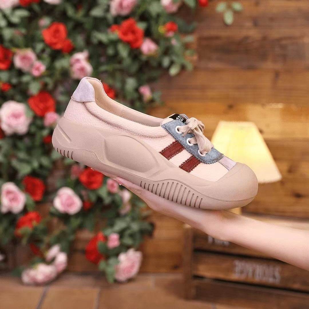 Women's Pumps Retro Sports Casual Shoes Non-slip Breathable Soft Leather Sneaker - Mubimart