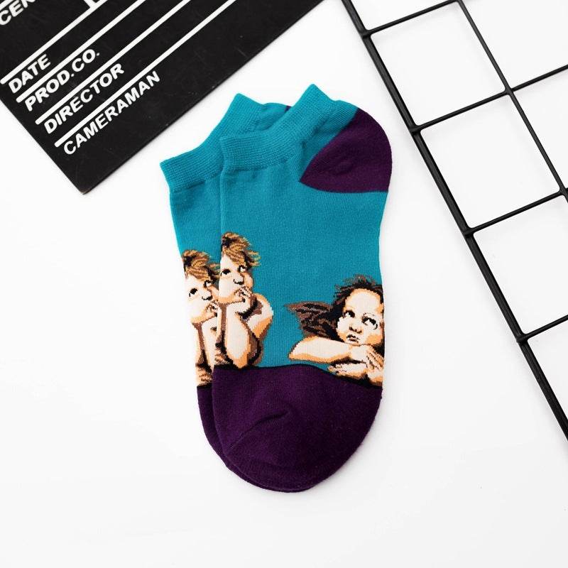 Retro Artistic Oil Painting All Cotton Low Cut Socks - Mubimart
