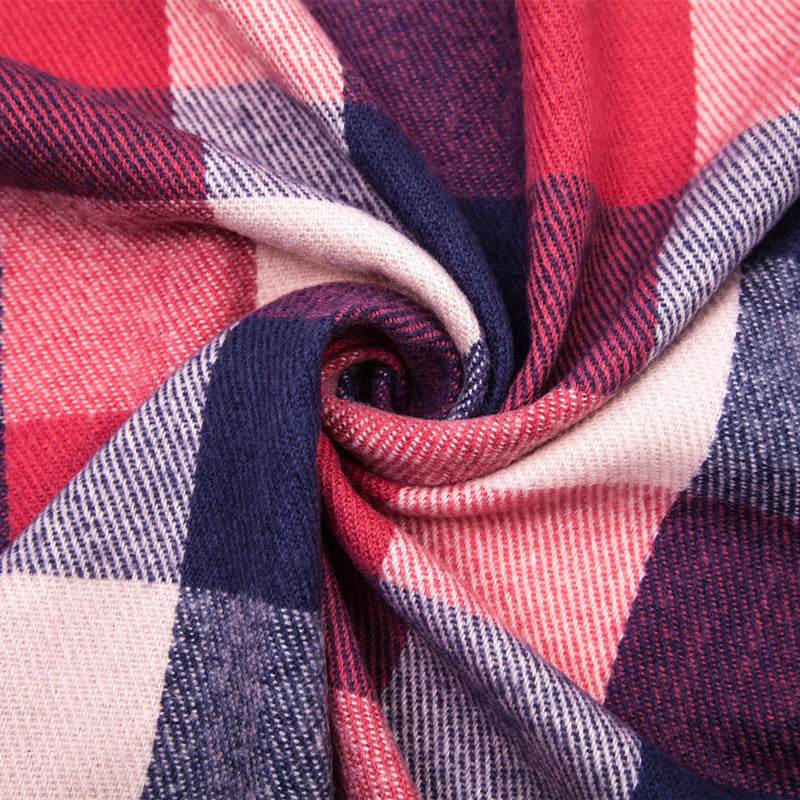 European And American Autumn And Winter Cashmere-like Red Plaid Double-sided Color Plaid Tassel Scarf Women Plus-sized Size Shawl - Mubimart