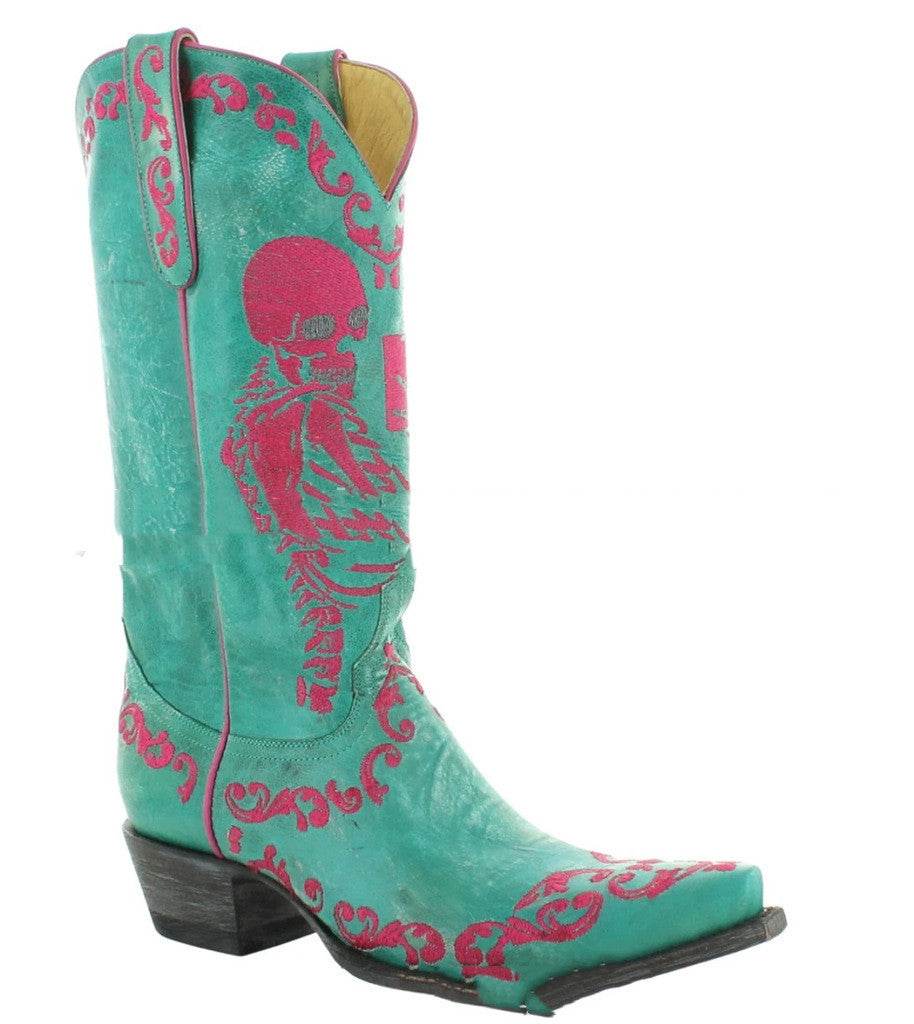 Skull Tall Pointed Toe Chunky Mid Heel Martin Boots - Mubimart