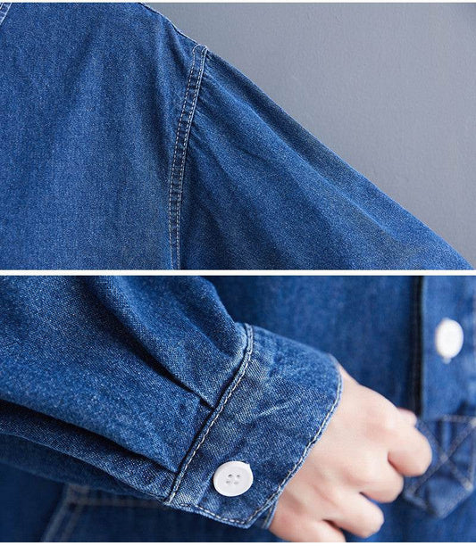 Large Size Denim Long Sleeve Pullover Dress Girl - Mubimart