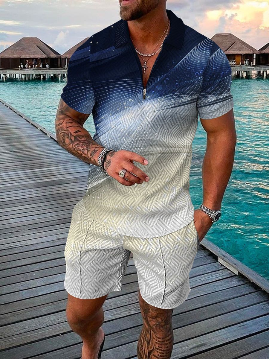 Polo Shirt Suit Men's Casual 3D Printed Polo Shirt Shorts