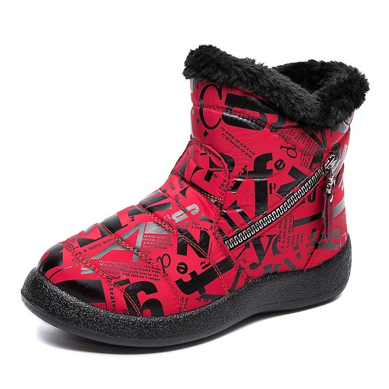 Letter Print Laarzen Winter Warm Pluche Sneeuwlaarzen Damesschoenen