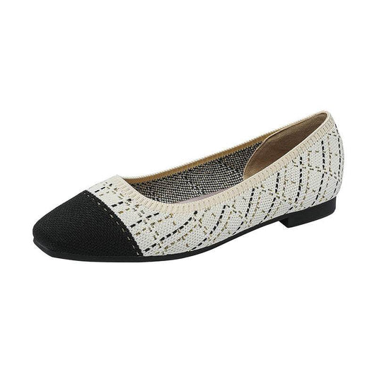 Gold Silk Color Matching Pointed Toe Shallow Mouth Square Toe Flat Shoes - Mubimart