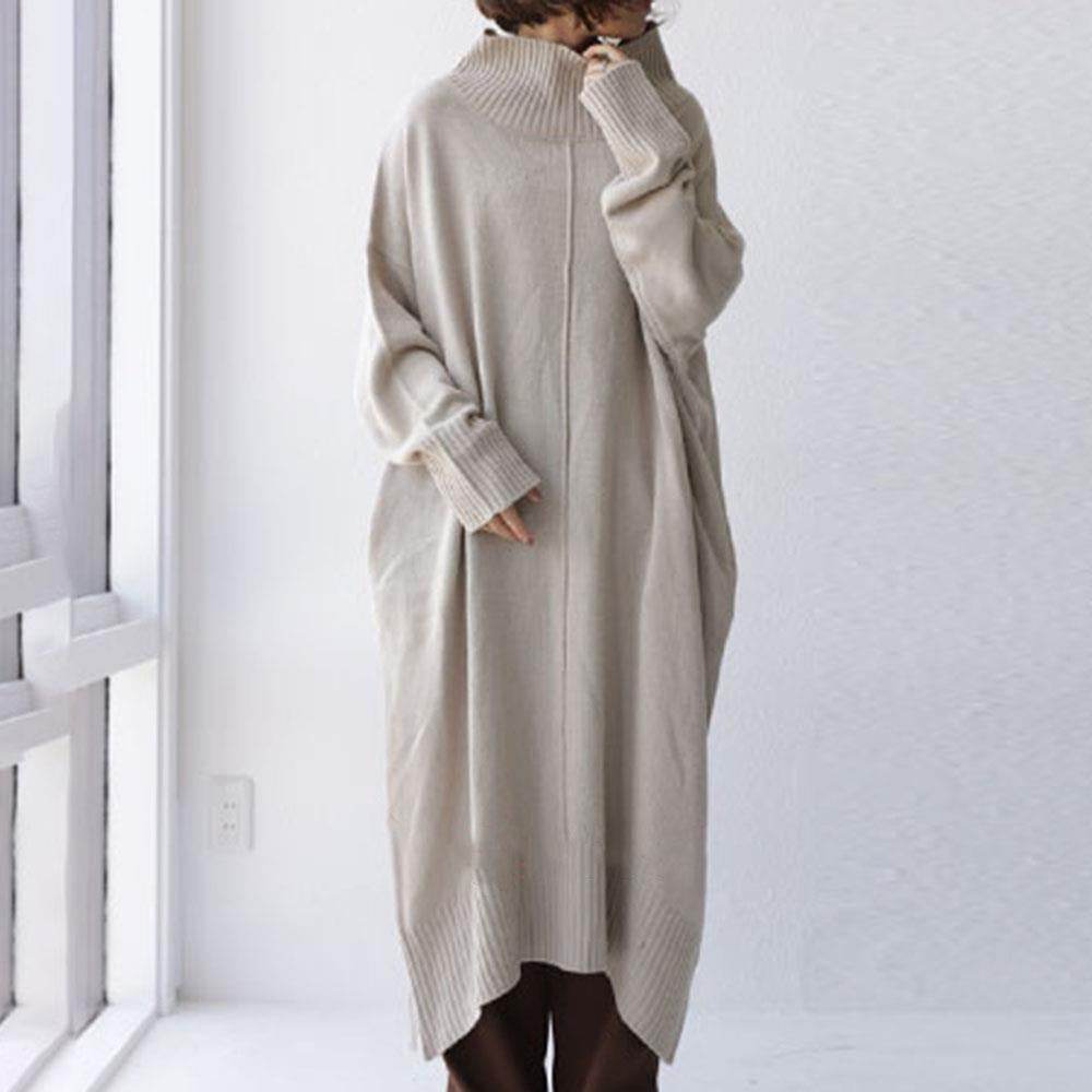 Loose Large Size Mid-length Turtleneck Dress Sweater - Mubimart