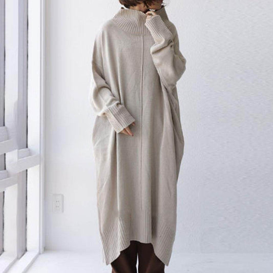 Loose Large Size Mid-length Turtleneck Dress Sweater - Mubimart
