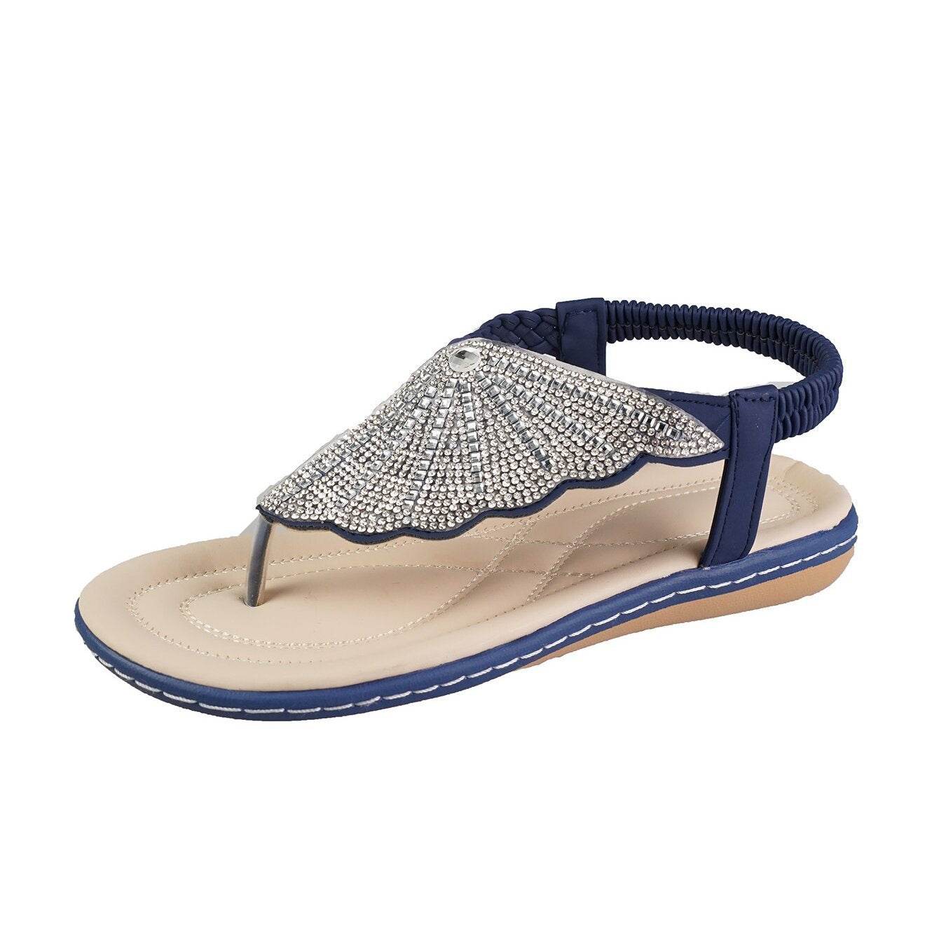 New Rhinestone Shell Flip-Flops Sandals Summer Beach Shoes For Women Fashion Casual Low Heel Flat Slides Slippers - Mubimart