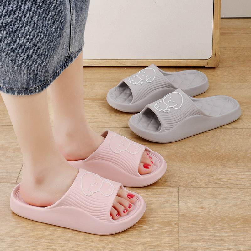 Cute Cartoon Dog Slippers Summer Solid Color Non-slip Rhombus Bathroom Slipper Indoor House Shoes For Men Women Couples - Mubimart