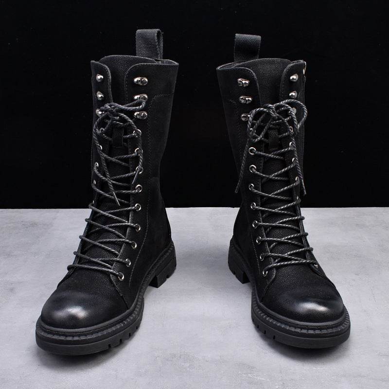 Martin Boots Round Toe Middle Tube Leather Boots Men's Cowboy Boot - Mubimart