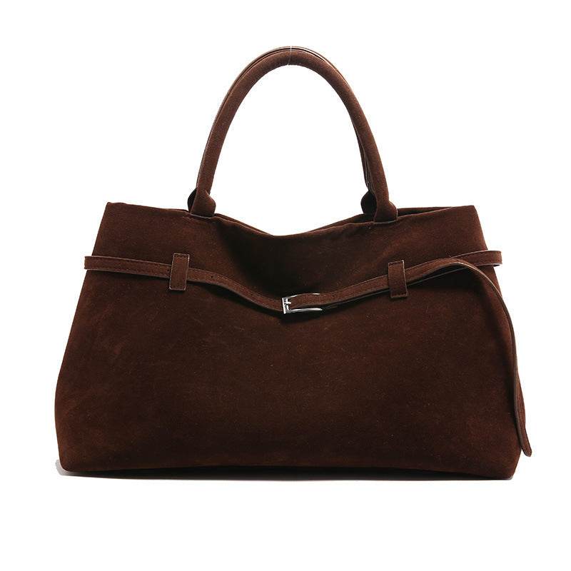 2025 Hot Sale Decorative Design Solid Faux Suede Handbag Large Capacity Casual Tote Bags For Women Tote Design Portable Shoulder Bag - Mubimart