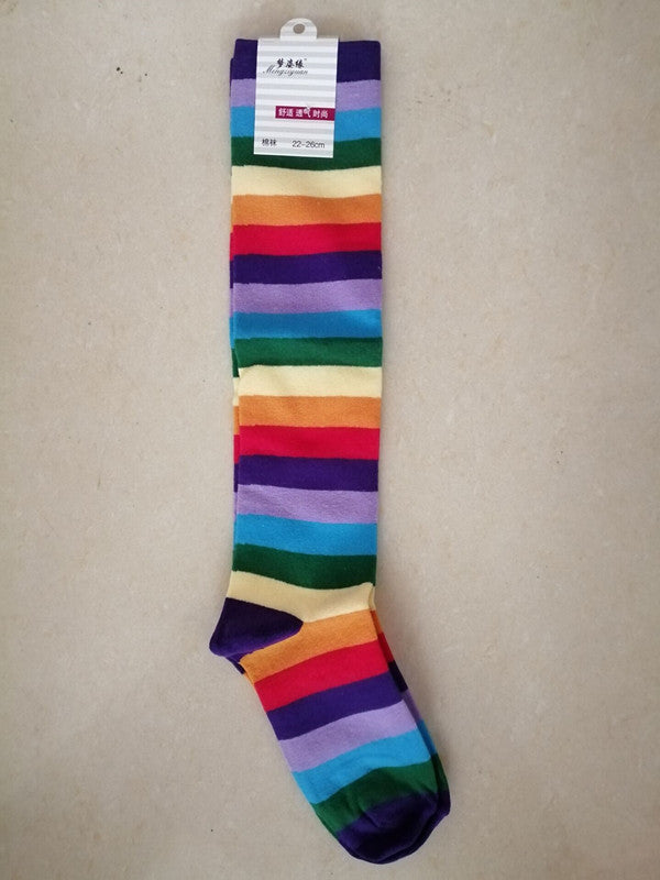 Cotton Colorful Tube Socks Knee Length Rainbow - Mubimart -  