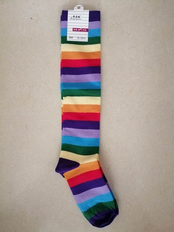 Cotton Colorful Tube Socks Knee Length Rainbow - Mubimart