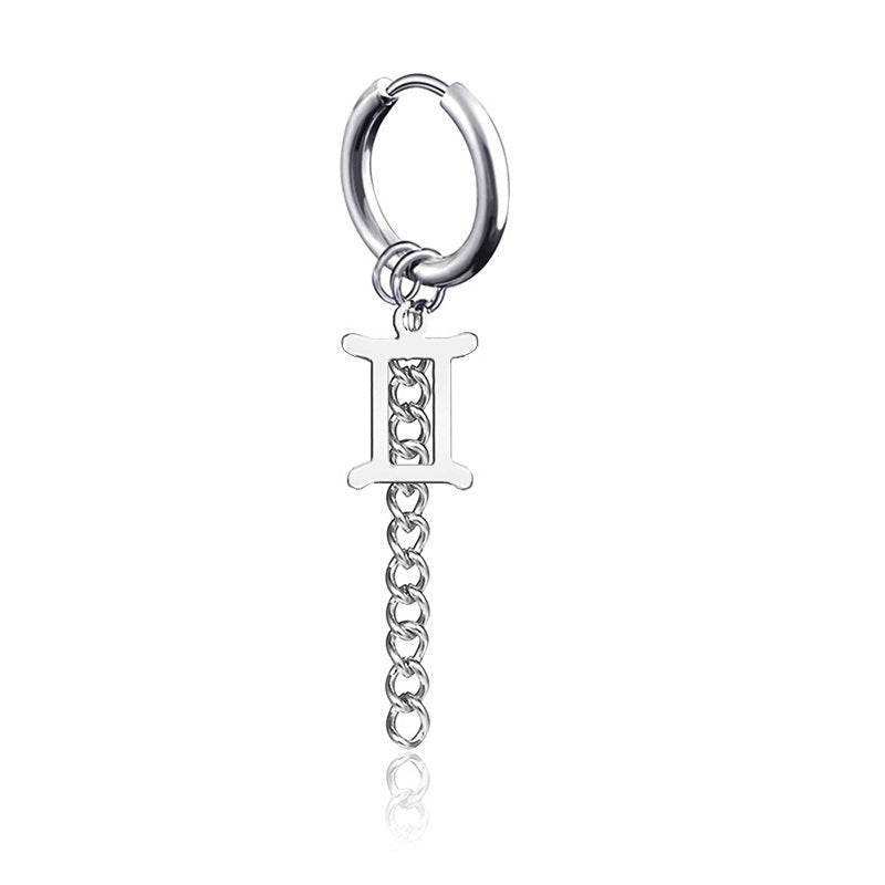 Hip Hop Zodiac Sign Link Chain Tassel Dangle Earrings For Men Women Constellation Jewelry - Mubimart