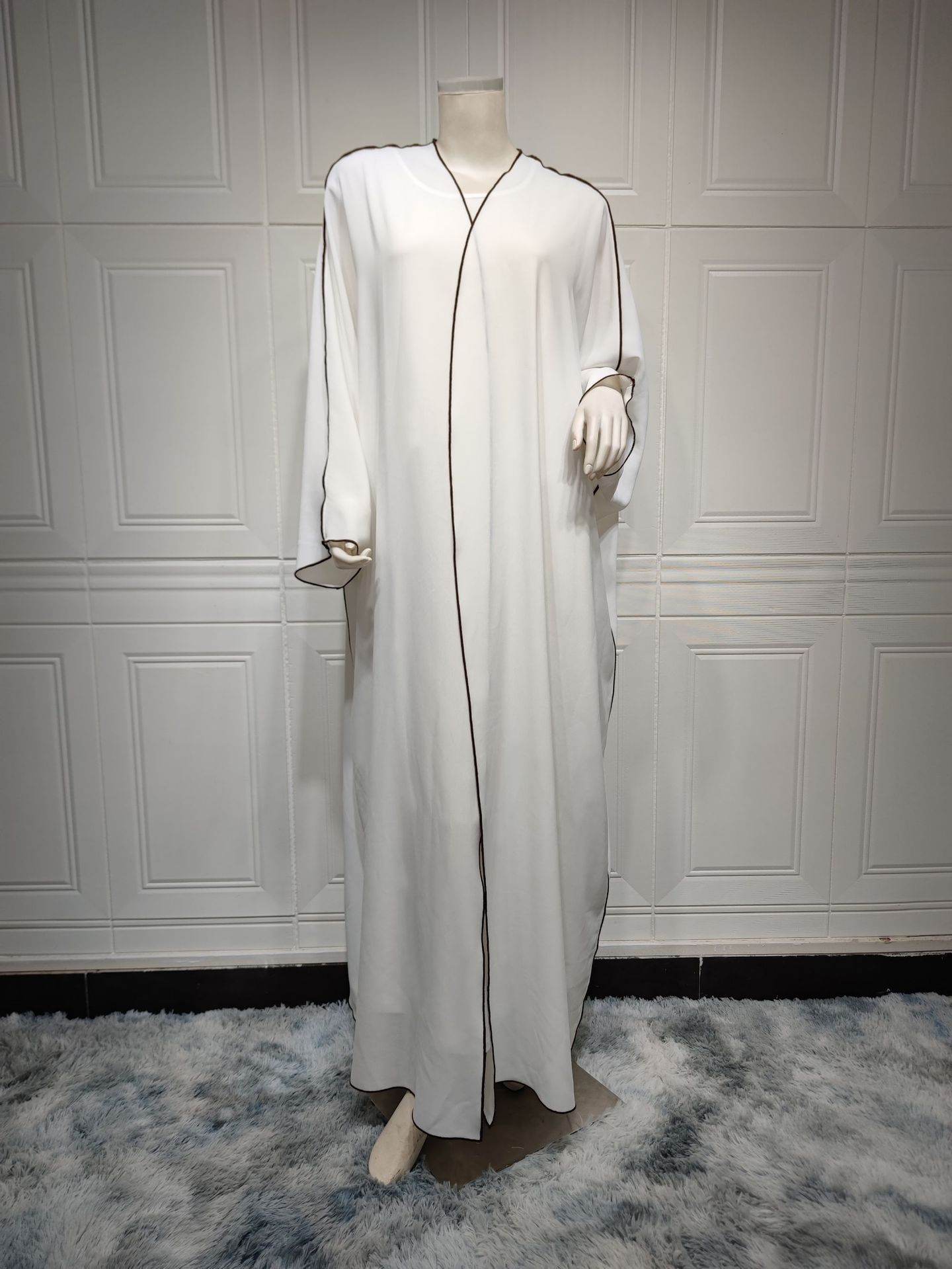 White Stitching Plus Size Women's Robe - Mubimart