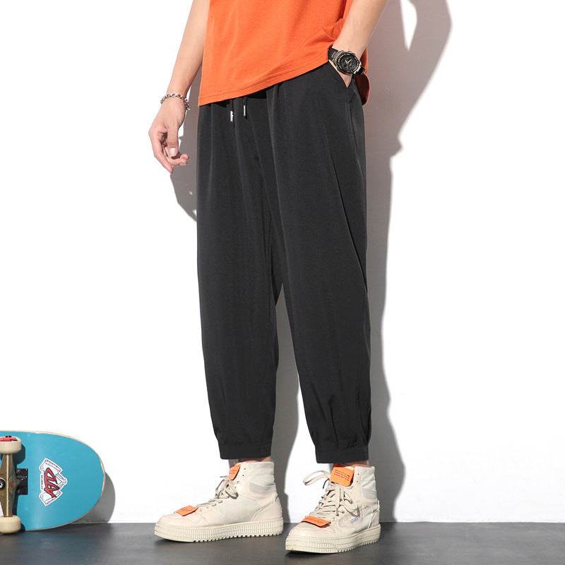 Drawstring Pants Summer Casual Ice Slik Trousers Jogger Hiking Sports Pants Men - Mubimart