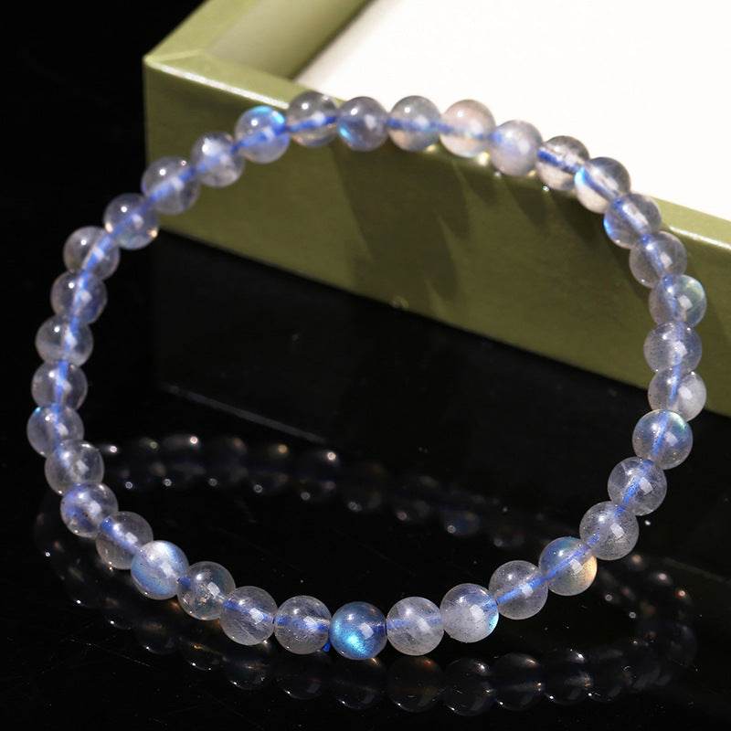 5A Genuine Natural Gray Moonstone Bead Charm Bracelets Women Men Fashon Blue Light Labradorite Strand Energy Bracelet - Mubimart