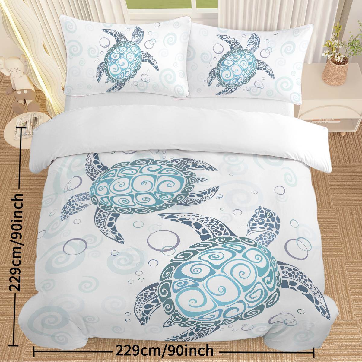 Turtle Bed Sets Ocean 3 Piece Turtle Themed Comforter Cover With 2 Pillowcases - Mubimart