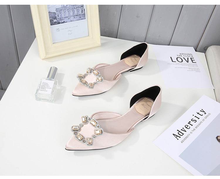Flat diamond low-top pointed-toe shallow sandals - Mubimart