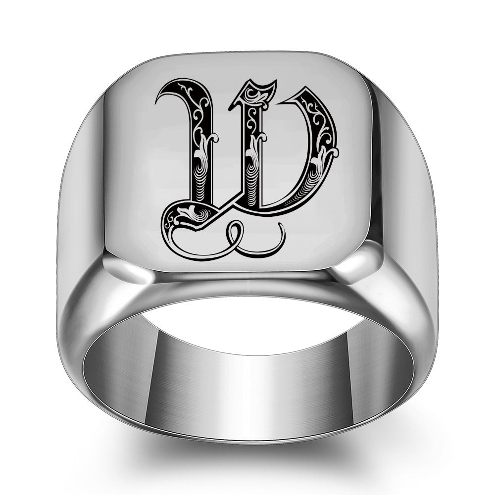 26 Engelse Initial Letter Titanium Stalen Ring Voor Mannen