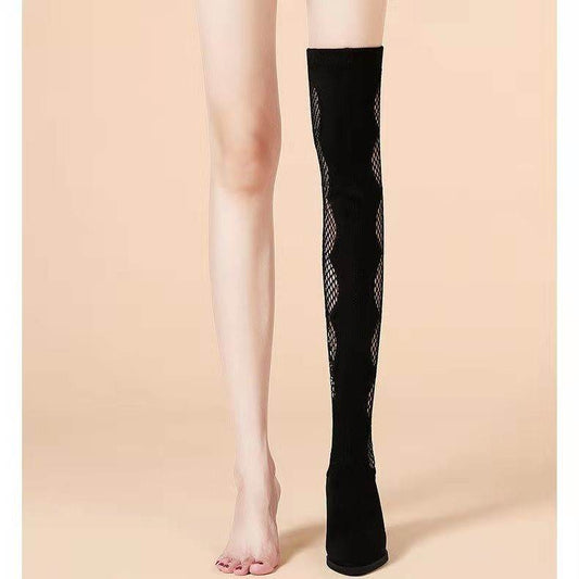 Thick-heeled Hollow Sexy Boots Were Thin And Tall - Mubimart