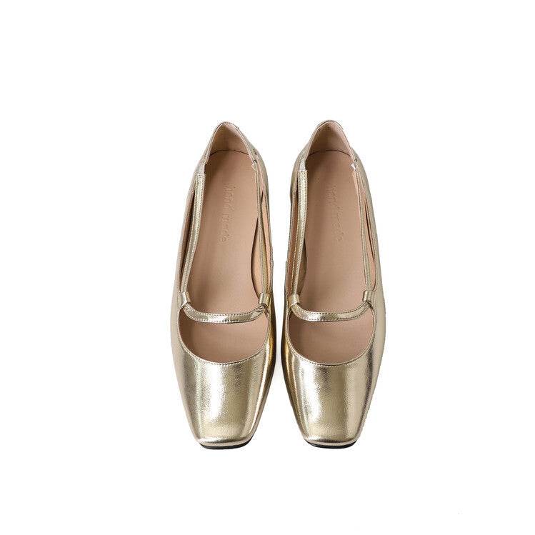 Flat Bottomed Women's Silver Mary Jane Shoes - Mubimart