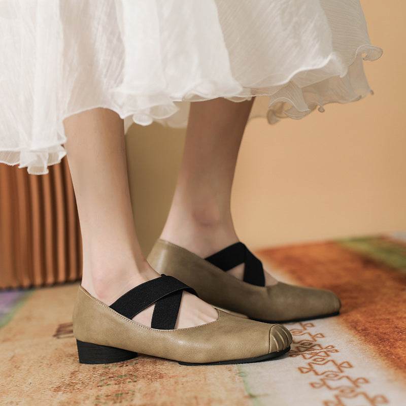 Mary Jane Women's Chunky Heel Lace-up Ballet Flats - Mubimart